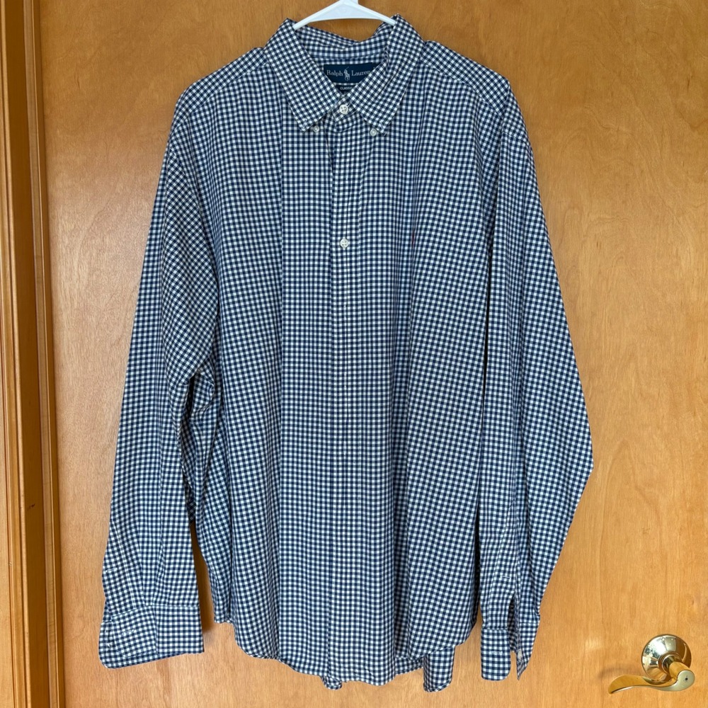 Ralph Lauren Classic Fit‎ Gingham Check Long Sleeve Button Down Shirt Men XXL